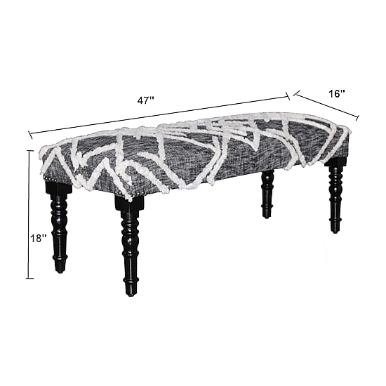 LR Home Scarlett Contemporary Upholstered Stripe Bench in Blue