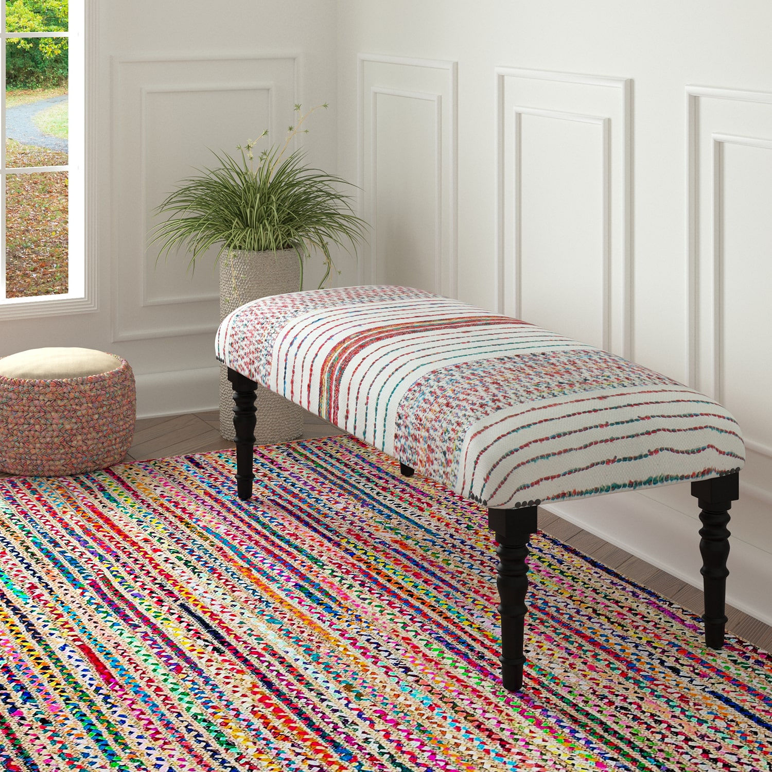 LR Home Scarlett Contemporary Upholstered Geometric Bench in Gray