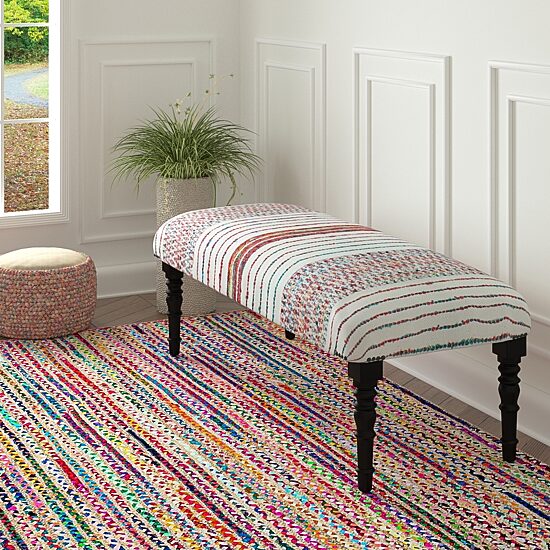 LR Home Scarlett Contemporary Upholstered Geometric Bench in Gray