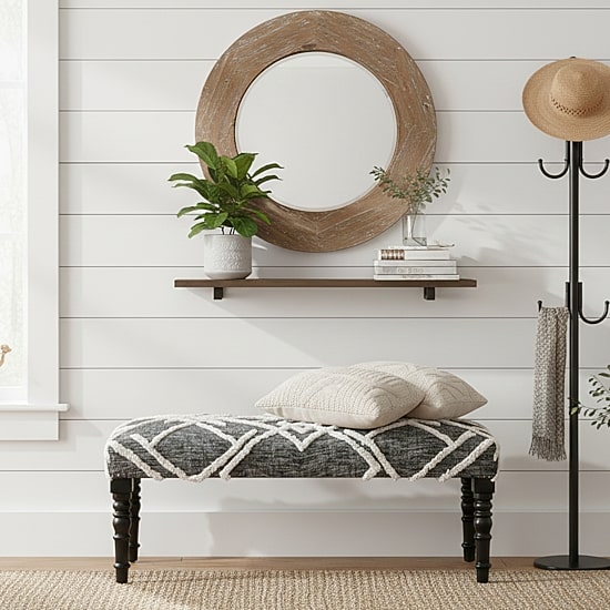 LR Home Scarlett Contemporary Upholstered Stripe Bench in Blue
