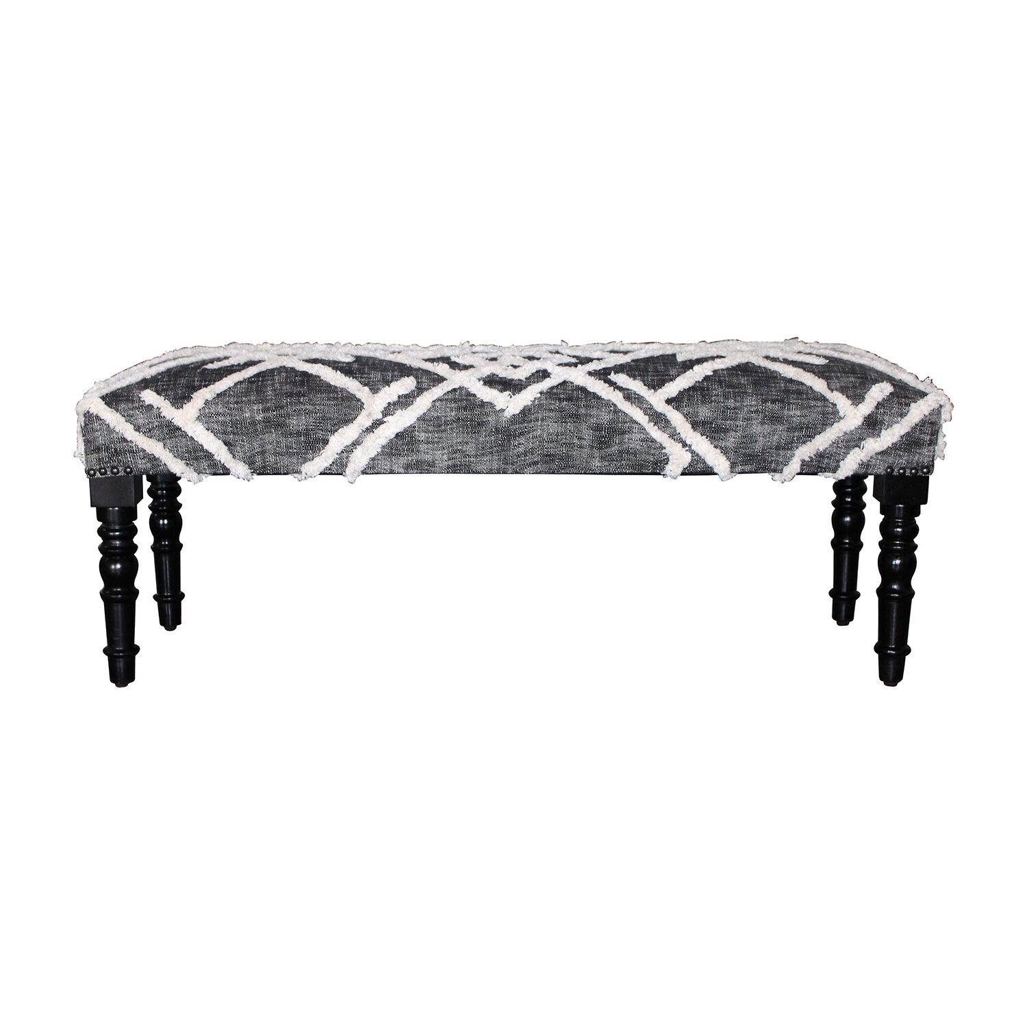 LR Home Scarlett Contemporary Upholstered Stripe Bench in Blue