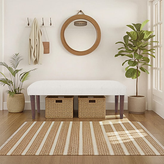 LR Home Zoe Contemporary Upholstered Boucle Bench in Cream