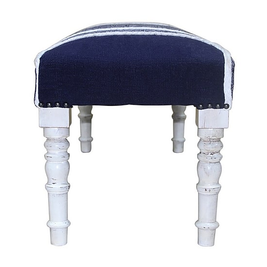 LR Home Scarlett Farmhouse Upholstered Plaid Bench in Navy