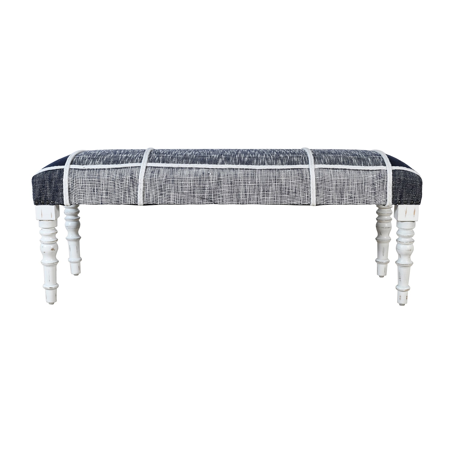 LR Home Scarlett Farmhouse Upholstered Plaid Bench in Navy