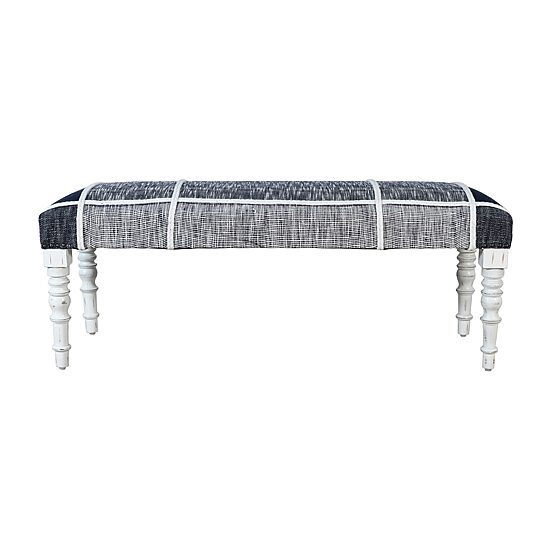 LR Home Scarlett Farmhouse Upholstered Plaid Bench in Navy