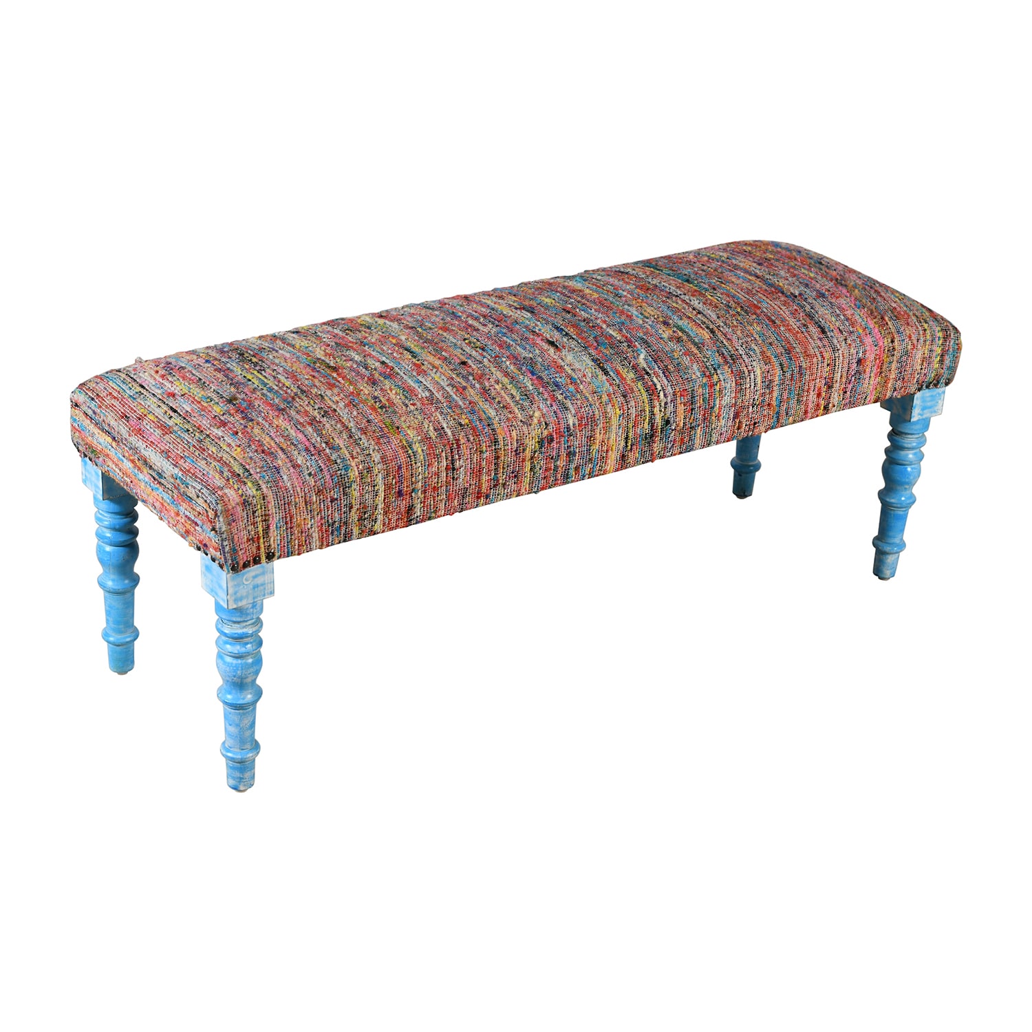 LR Home Scarlett Upholstered Striped Cotton Bench in Rainbow
