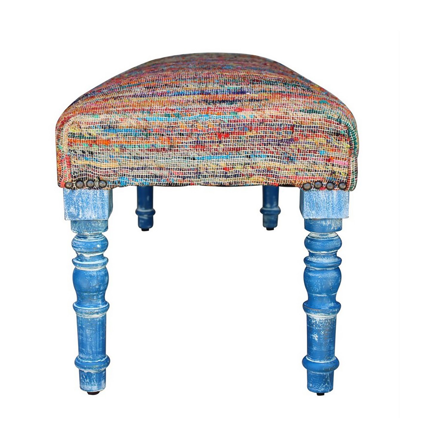 LR Home Scarlett Upholstered Striped Cotton Bench in Rainbow