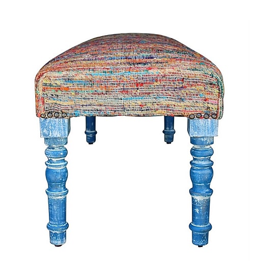 LR Home Scarlett Upholstered Striped Cotton Bench in Rainbow