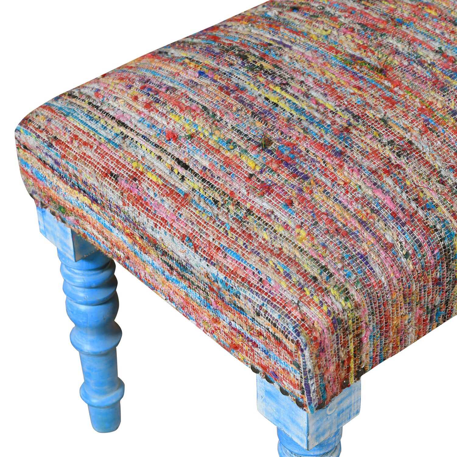 LR Home Scarlett Upholstered Striped Cotton Bench in Rainbow