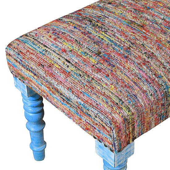 LR Home Scarlett Upholstered Striped Cotton Bench in Rainbow