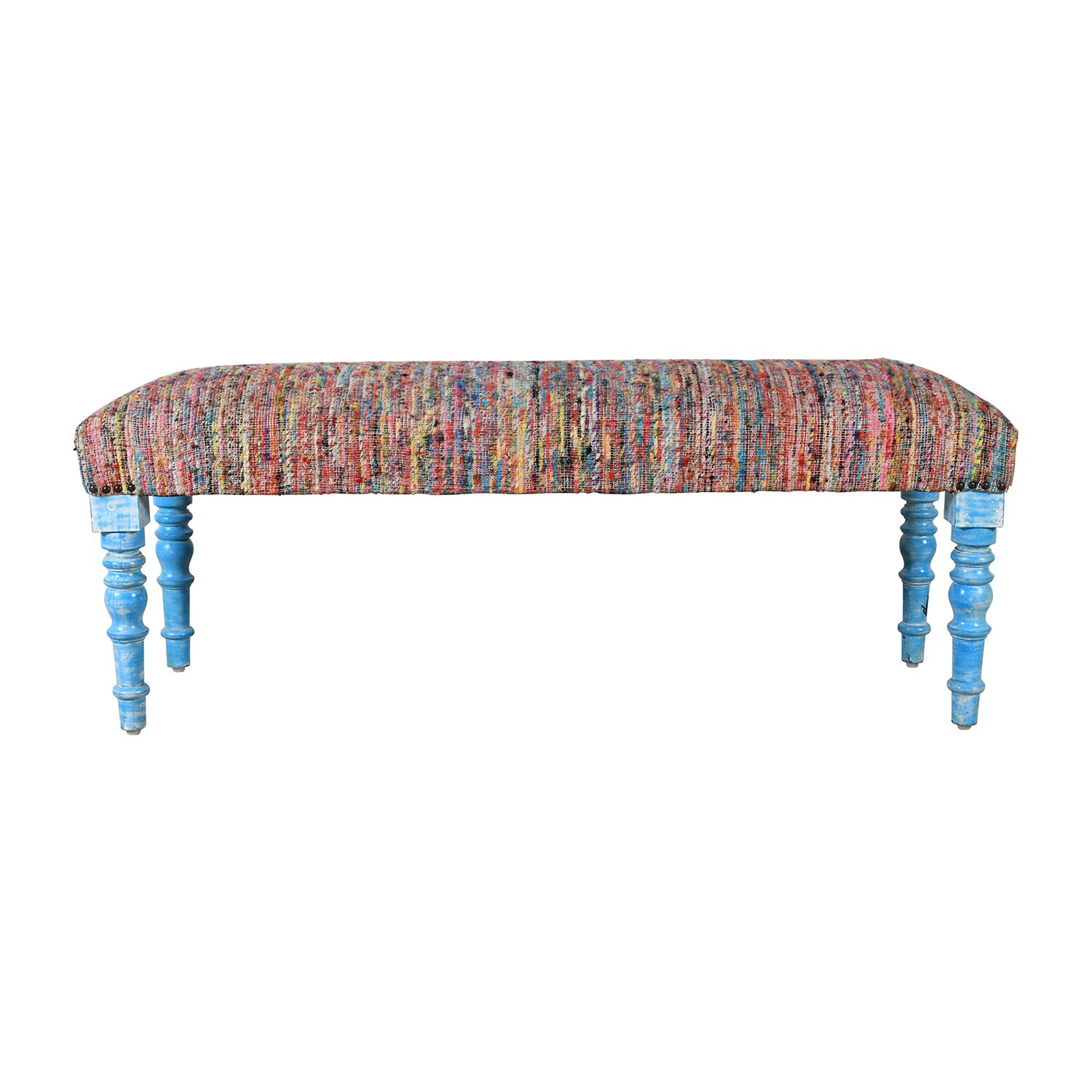 LR Home Scarlett Upholstered Striped Cotton Bench in Rainbow