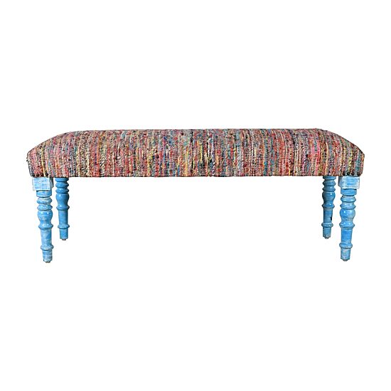 LR Home Scarlett Upholstered Striped Cotton Bench in Rainbow