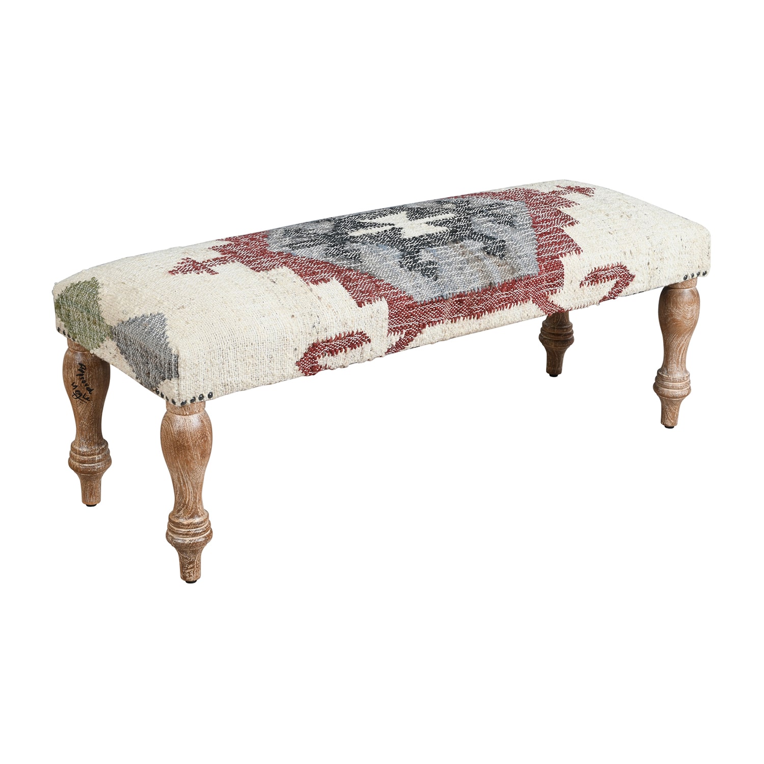 LR Home Jose Southwest Upholstered Kilim Bench in Beige/Red