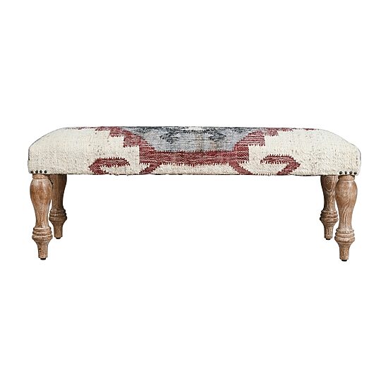 LR Home Jose Southwest Upholstered Kilim Bench in Beige/Red