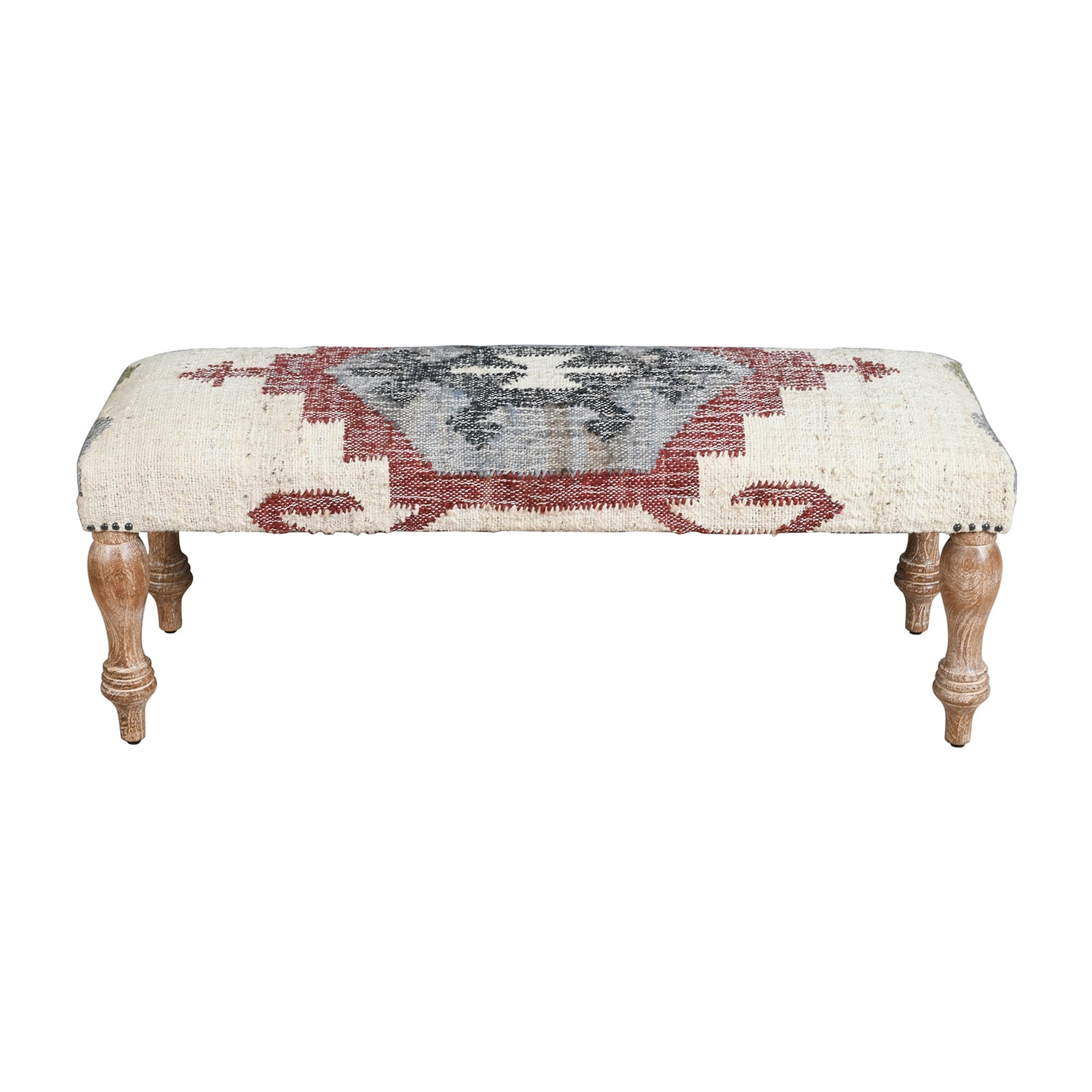LR Home Jose Southwest Upholstered Kilim Bench in Beige/Red