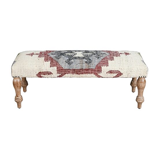 LR Home Jose Southwest Upholstered Kilim Bench in Beige/Red