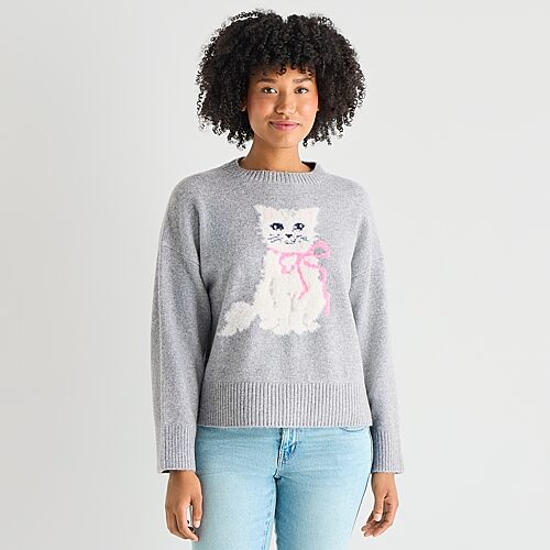 Arizona Juniors Womens Crew Neck Long Sleeve Pullover Sweater In Gray