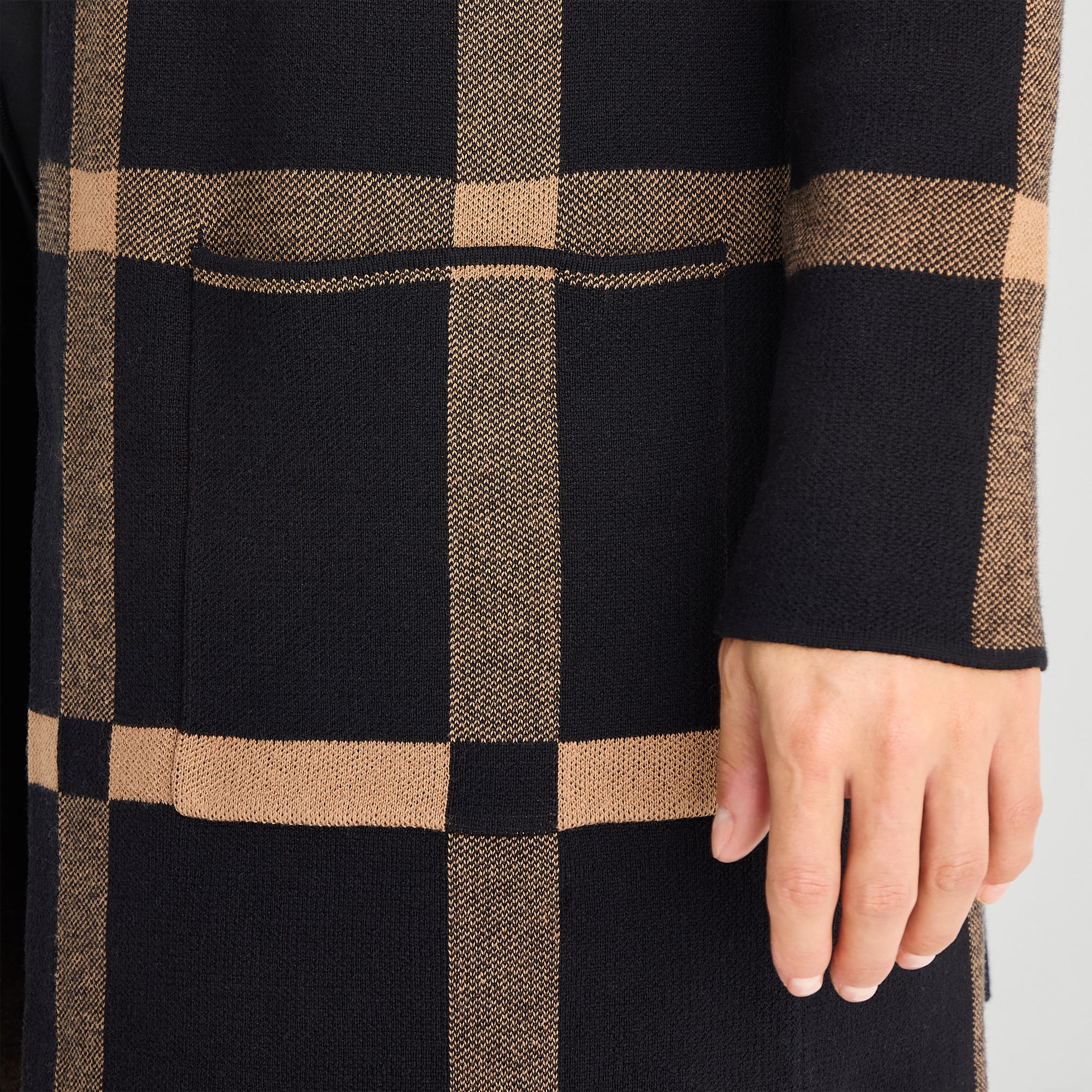 Black Label by Evan-Picone Womens Notch Neck Long Sleeve Open Front Windowpane Cardigan