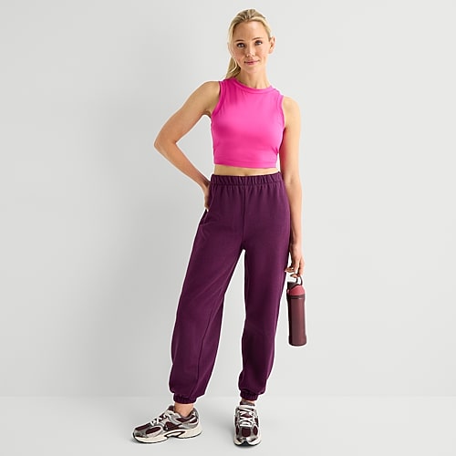 Xersion Womens Cinched Mid Rise Regular Fit Petite Fleece Sweatpant In Purple