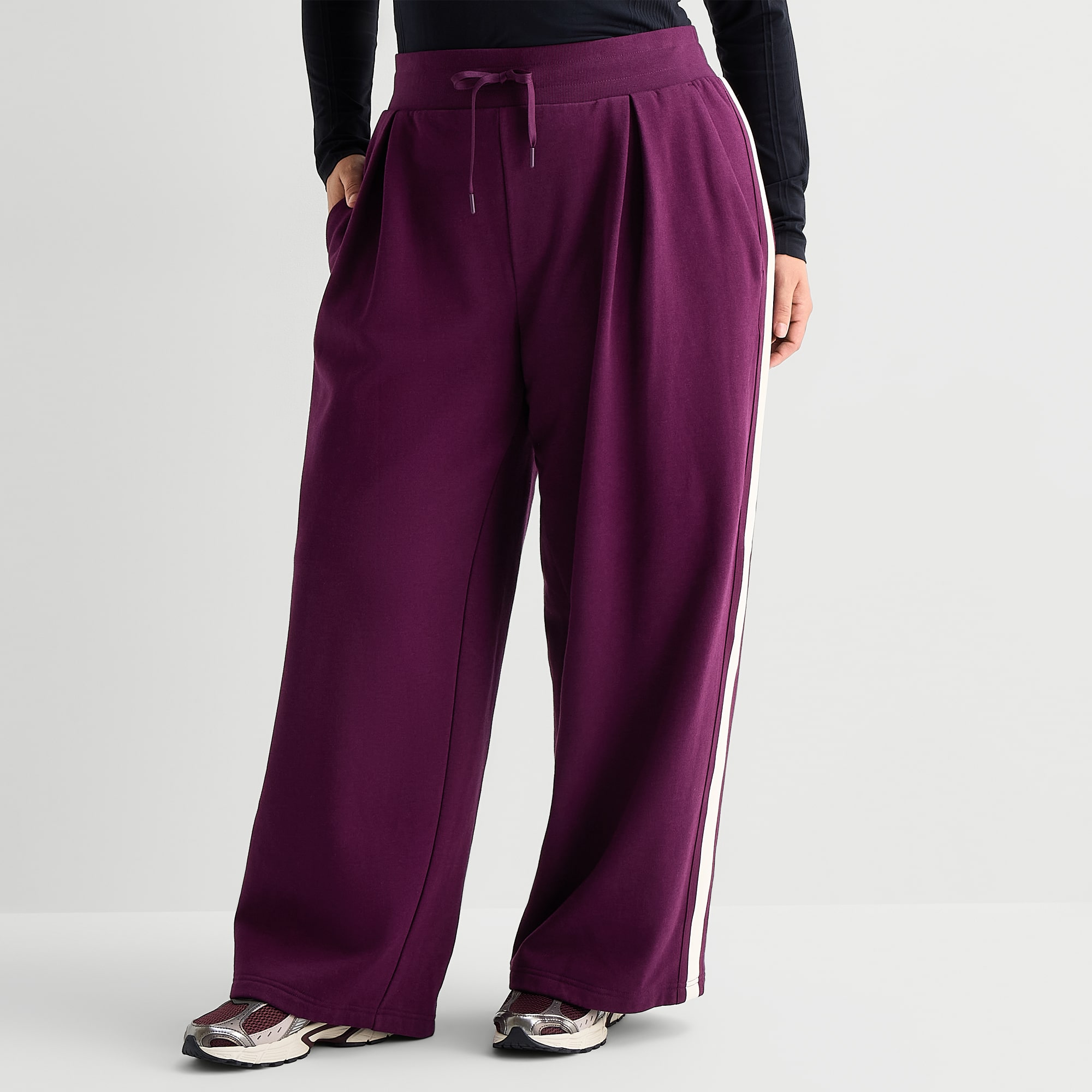 Xersion Womens Drawstring Waist Wide Leg Mid Rise Regular Fit Plus Fleece Sweatpant
