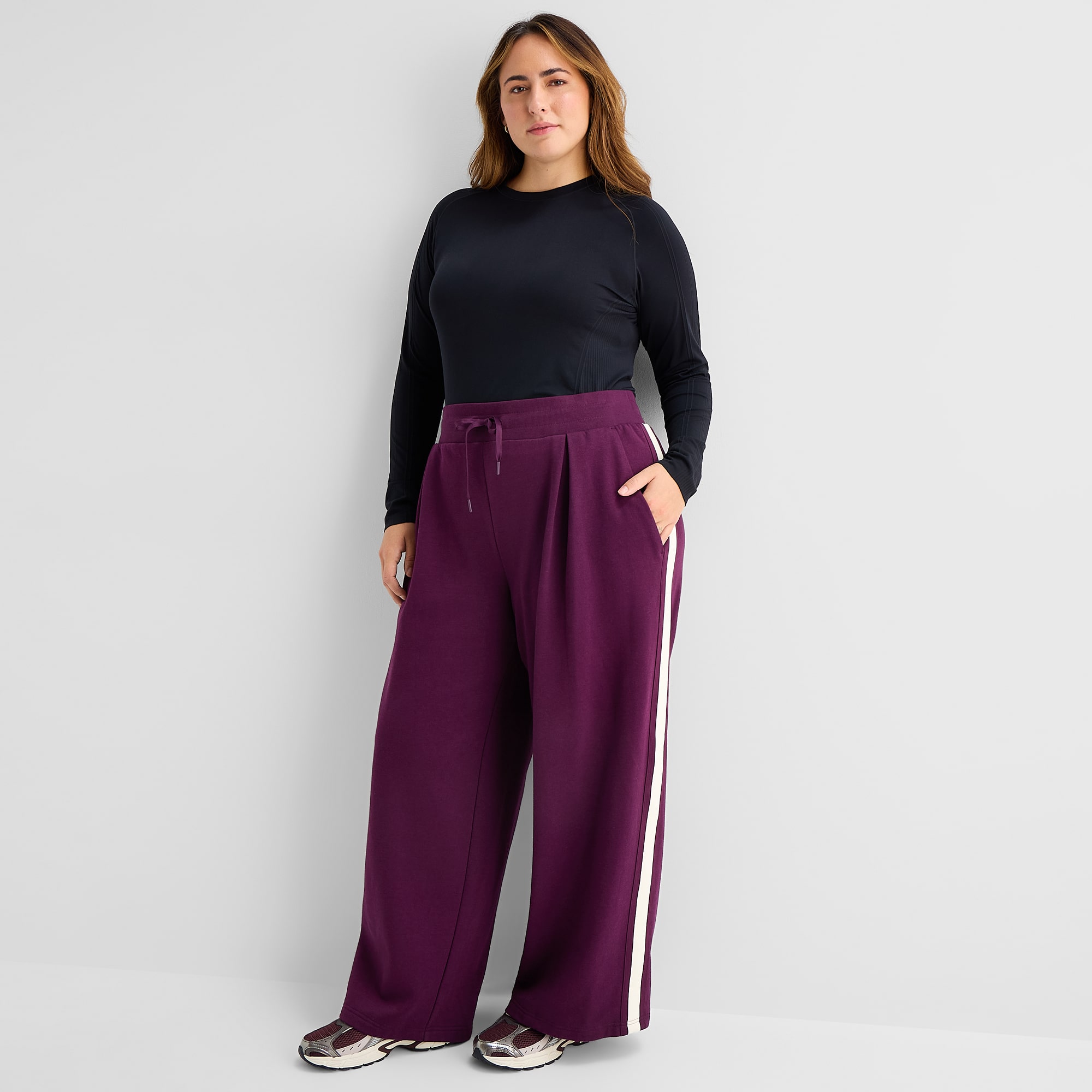 Xersion Womens Drawstring Waist Wide Leg Mid Rise Regular Fit Plus Fleece Sweatpant