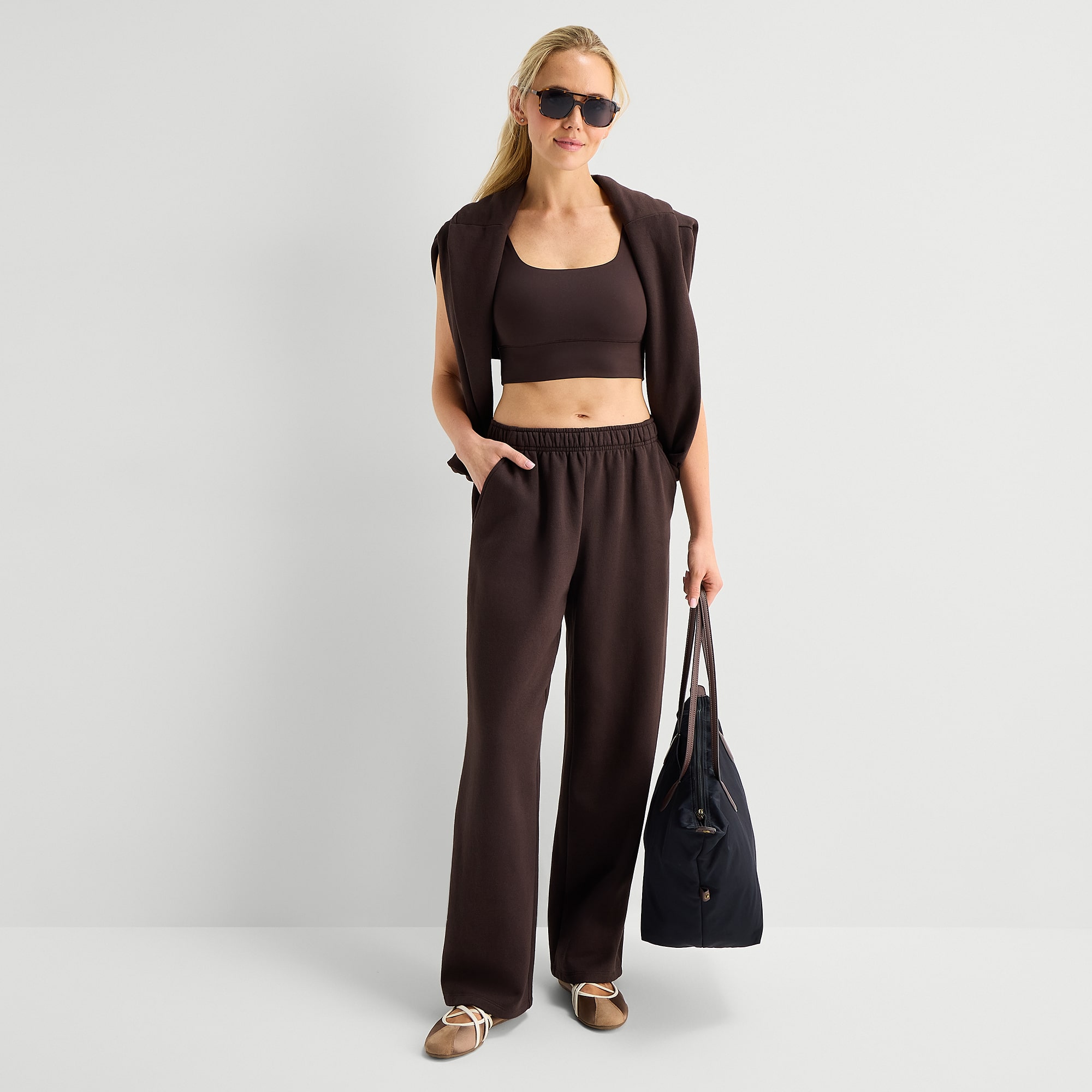 Xersion Womens Drawstring Waist Wide Leg Mid Rise Regular Fit Fleece Sweatpant