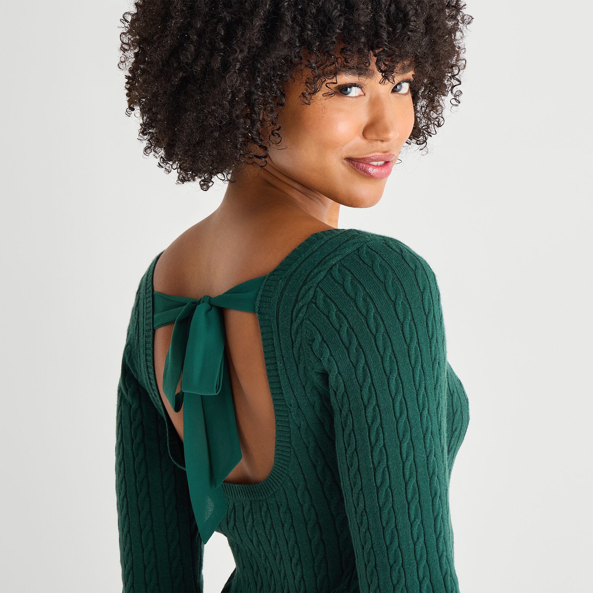 Dear Moon Womens Juniors Long Sleeve Cable Knit Sweater Dress