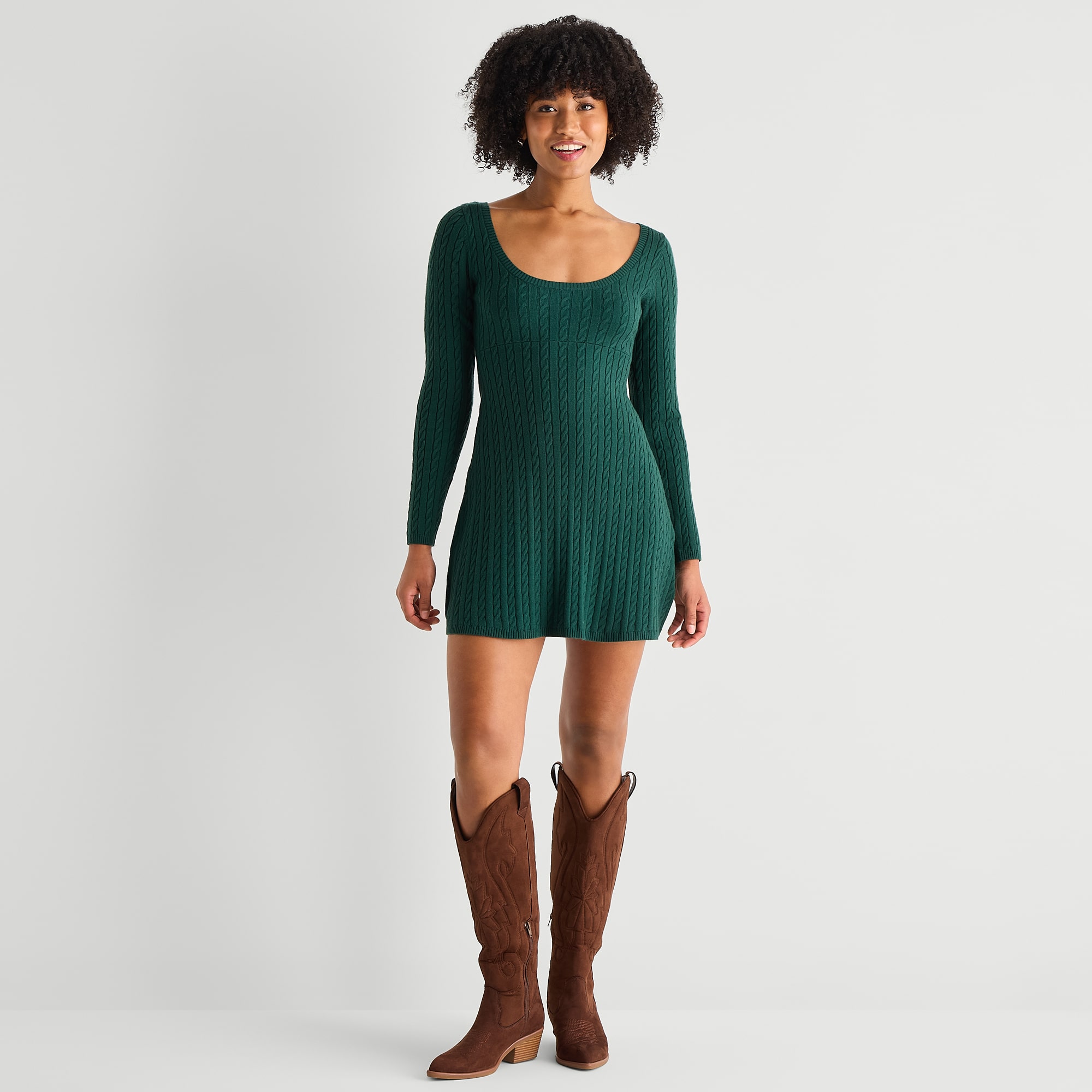 Dear Moon Womens Juniors Long Sleeve Cable Knit Sweater Dress