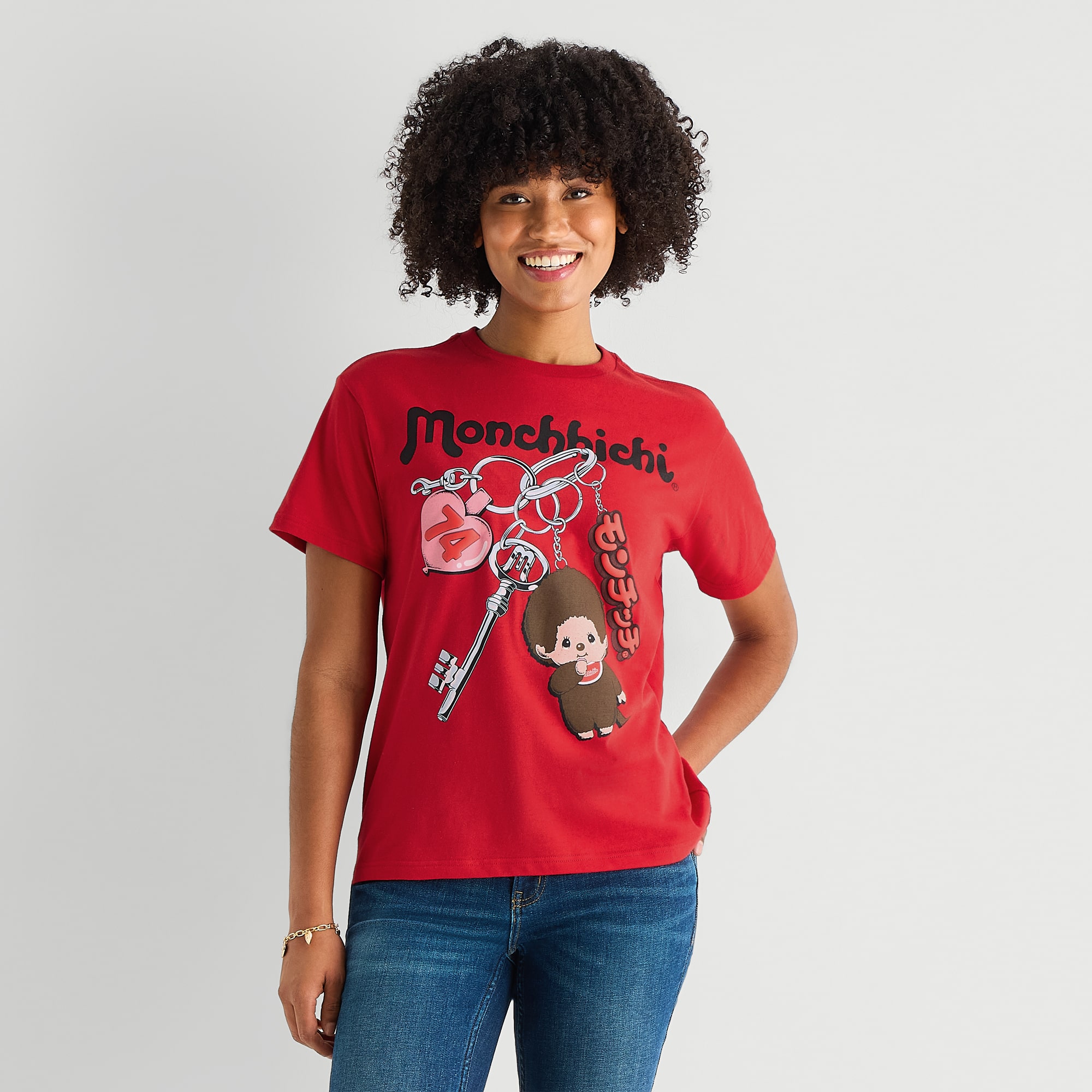 New World Monchichi Boyfriend Tee Womens Juniors Round Neck Short Sleeve Regular Fit Graphic T-Shirt