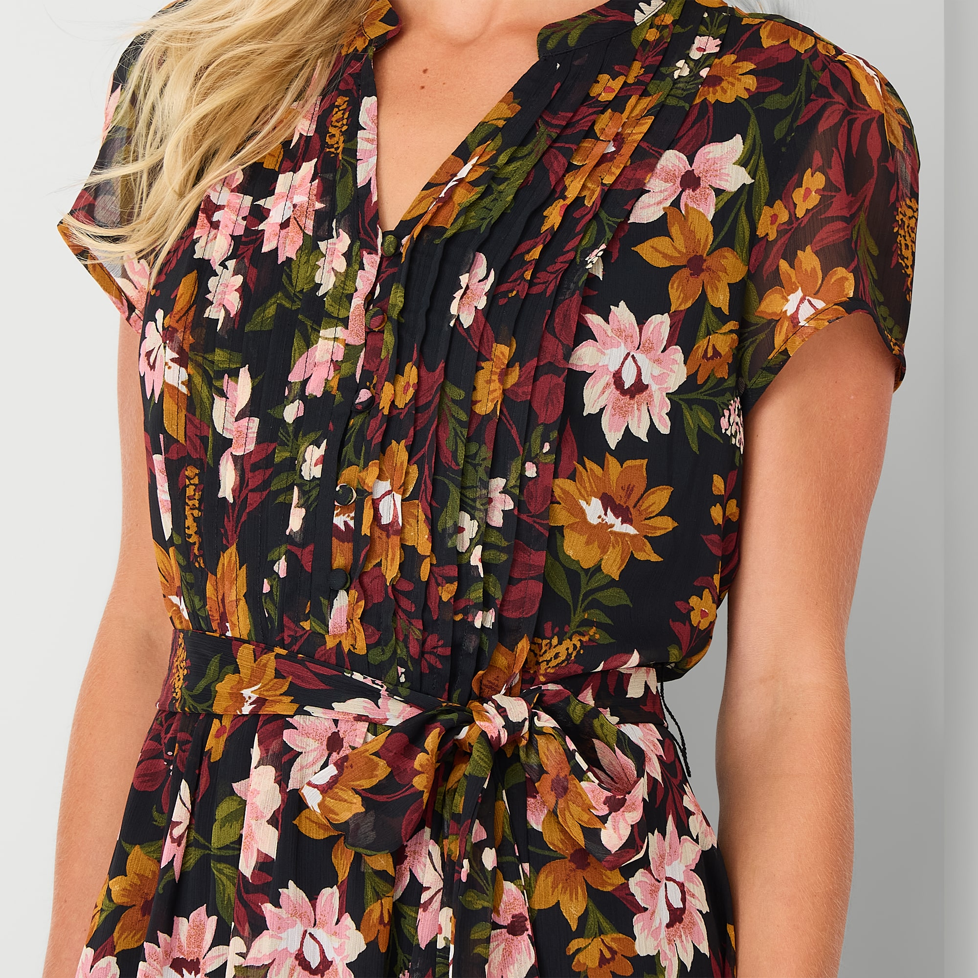MSK Womens Petite Short Sleeve Floral Shirt Dress