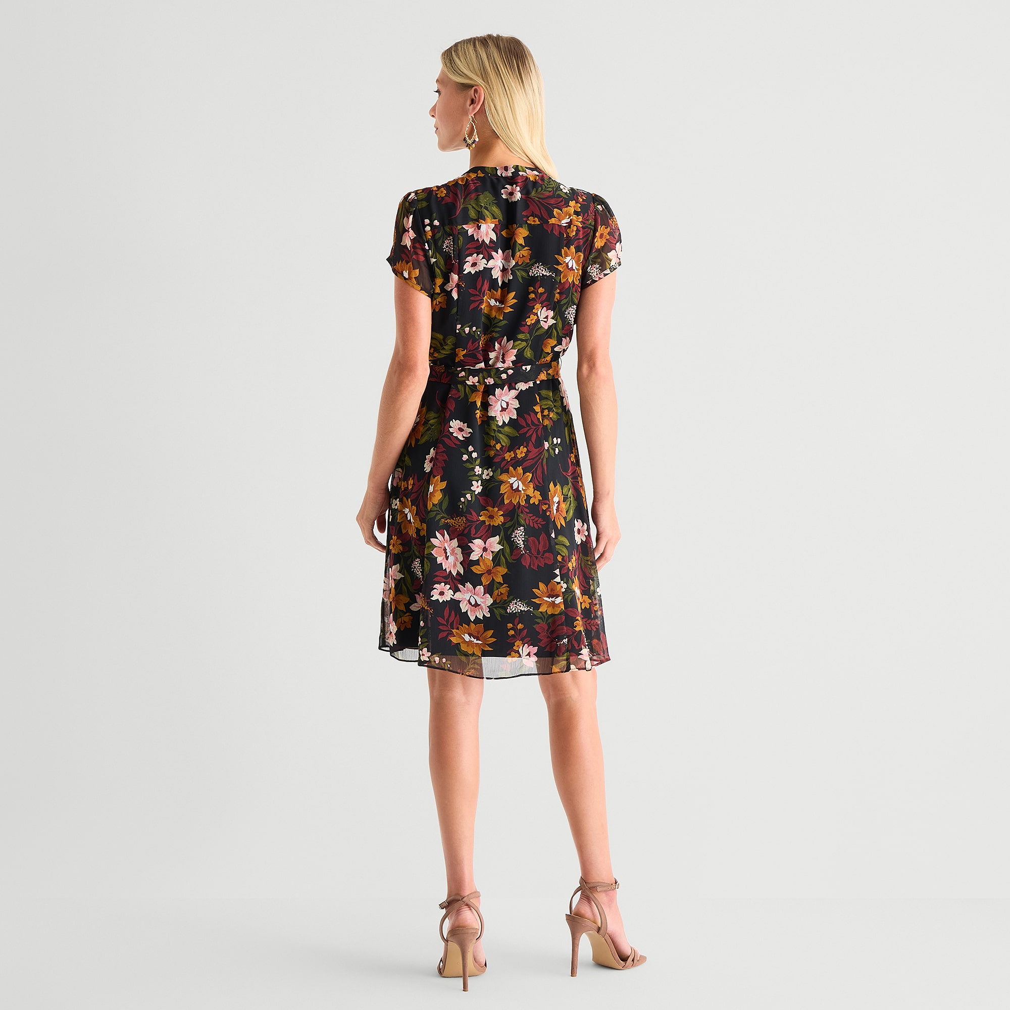 MSK Womens Petite Short Sleeve Floral Shirt Dress