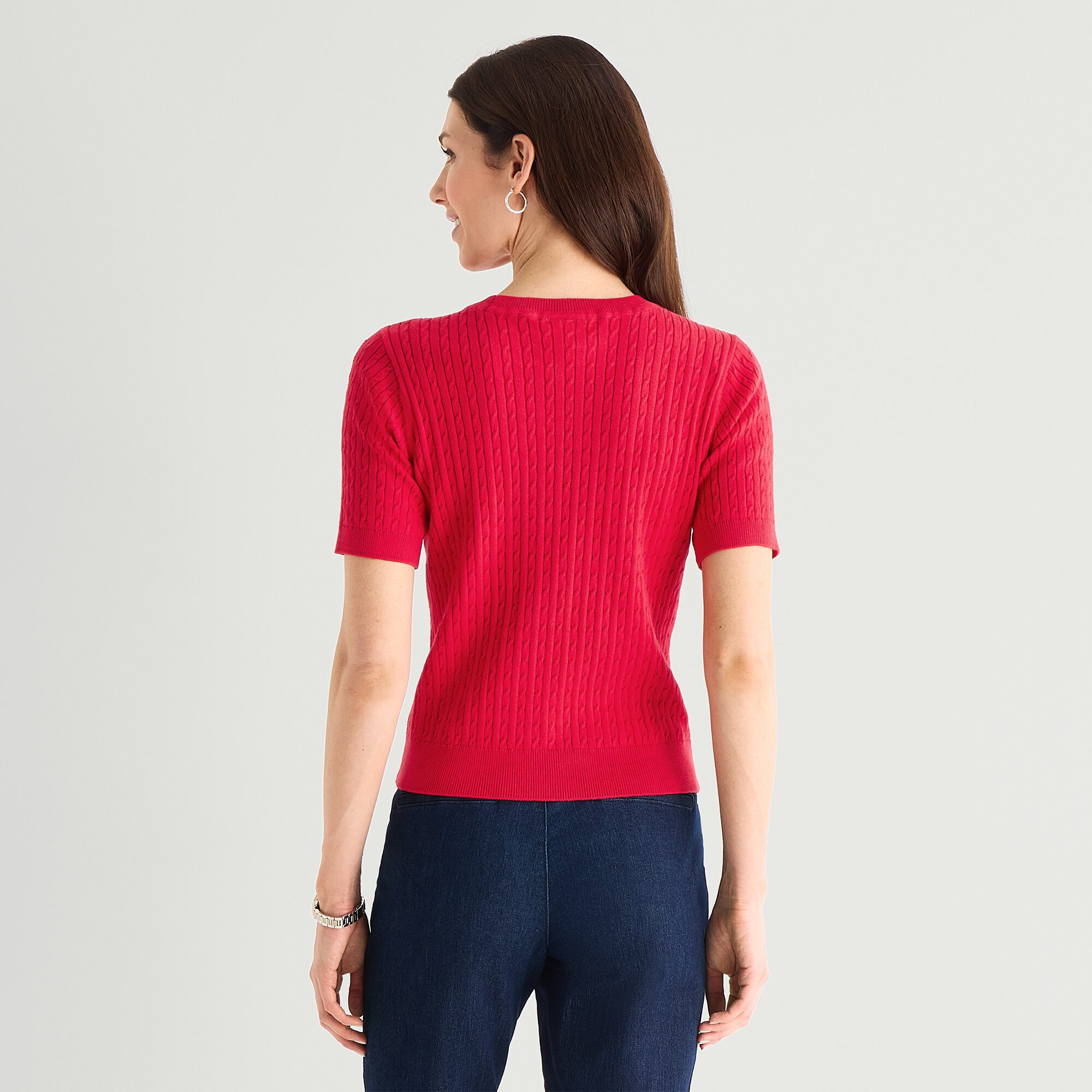 St. John's Bay Womens Crew Neck Short Sleeve Cable Knit Pullover Sweater