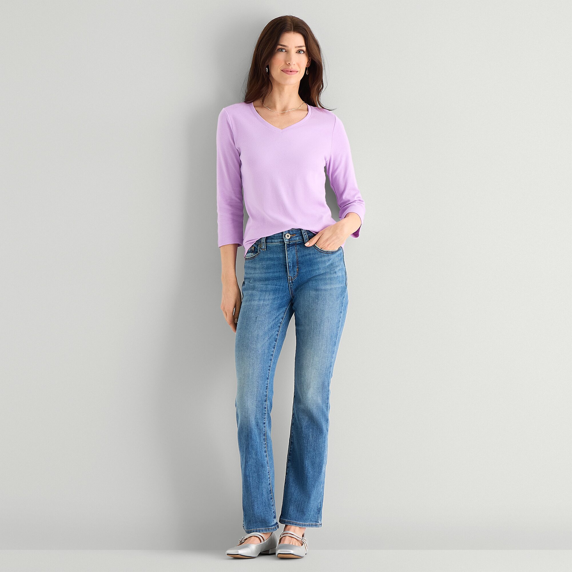 St. John's Bay Womens V Neck 3/4 Sleeve T-Shirt