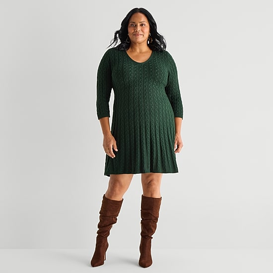 Jessica Howard Womens Plus 3/4 Sleeve Sweater Dress