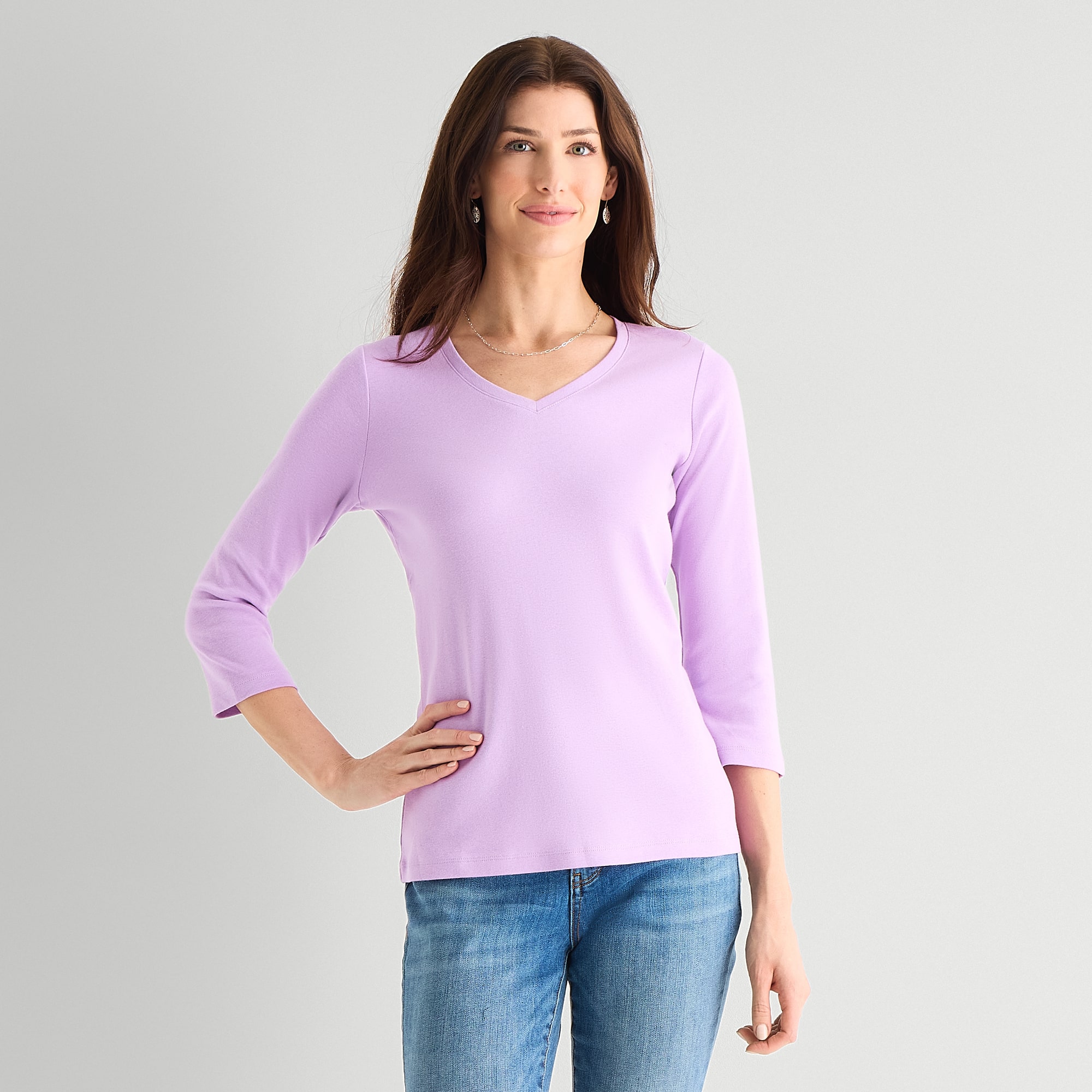 St. John's Bay Womens V Neck 3/4 Sleeve T-Shirt
