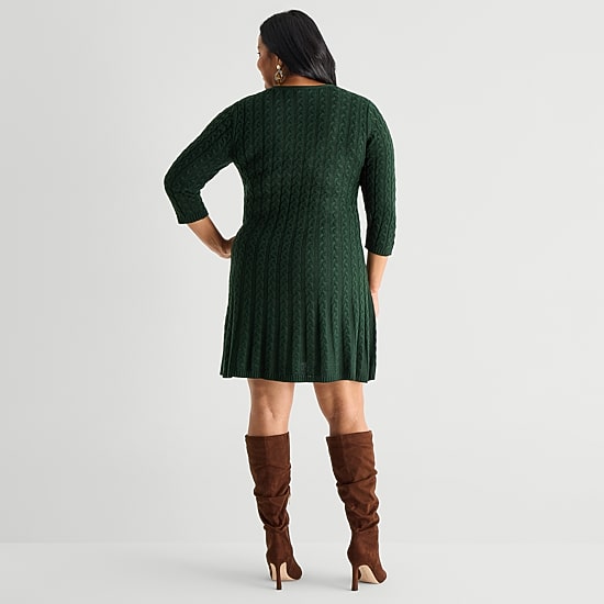 Jessica Howard Womens Plus 3/4 Sleeve Sweater Dress