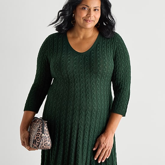 Jessica Howard Womens Plus 3/4 Sleeve Sweater Dress