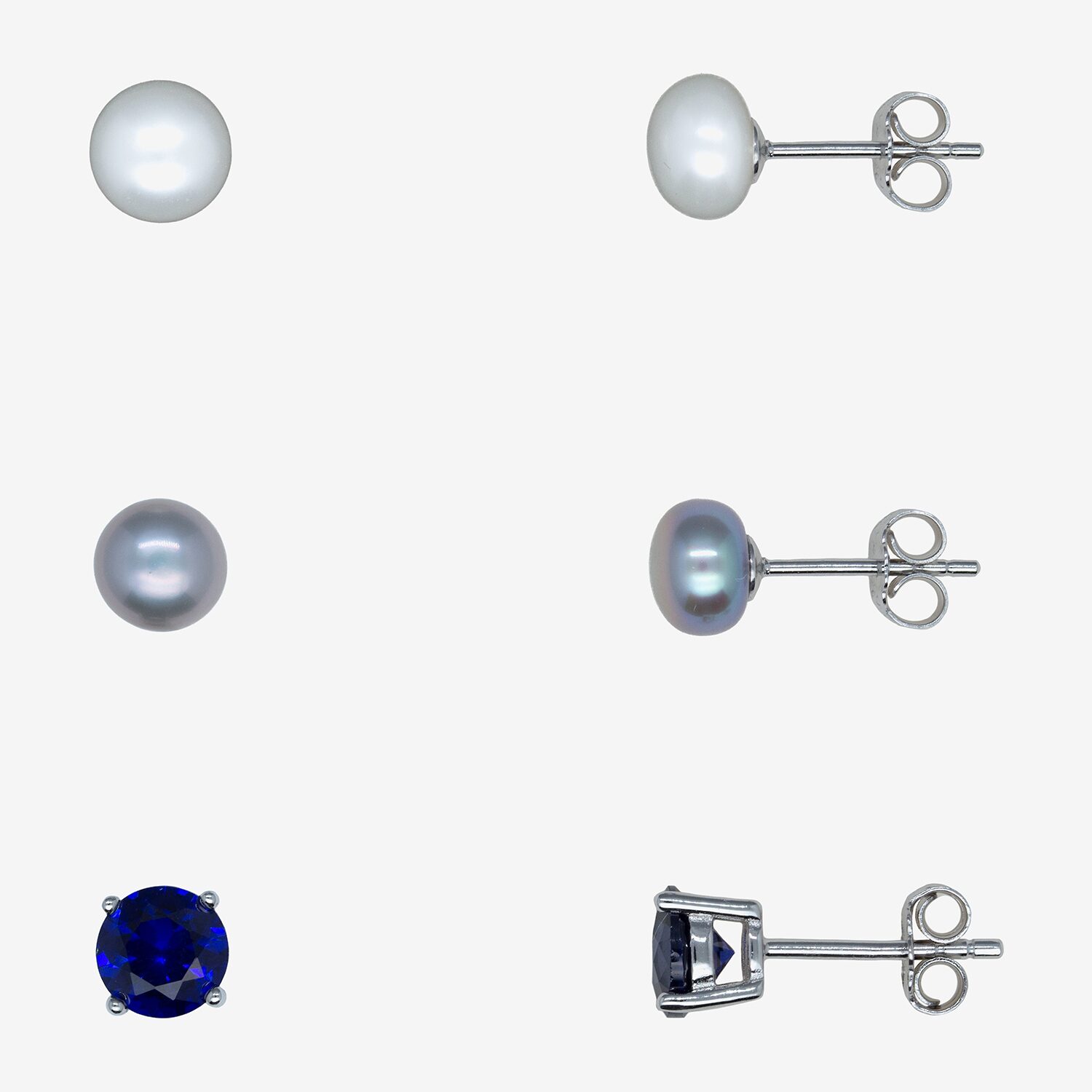 Limited Quantities! Womens Multi Color Cultured Freshwater Pearl Sterling Silver Ball 3 Pair Earring Set