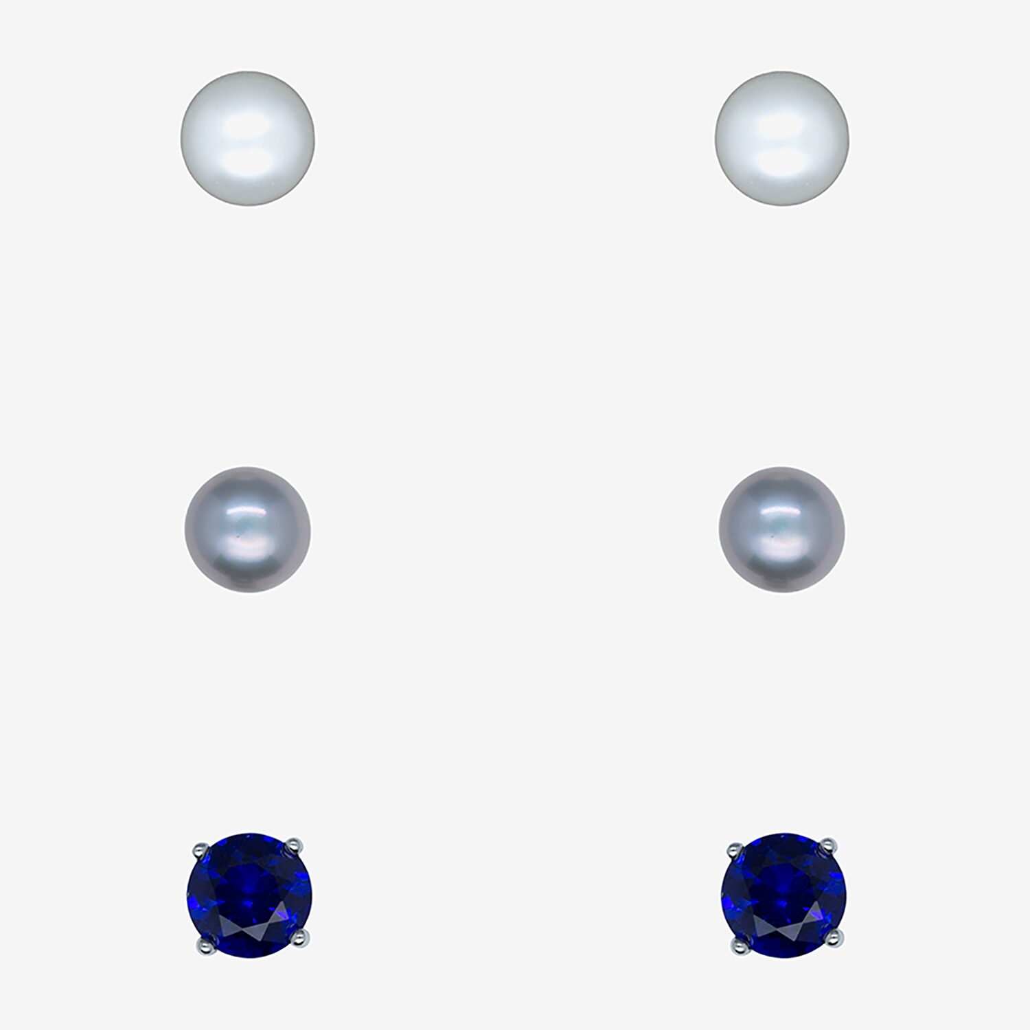 Limited Quantities! Womens Multi Color Cultured Freshwater Pearl Sterling Silver Ball 3 Pair Earring Set