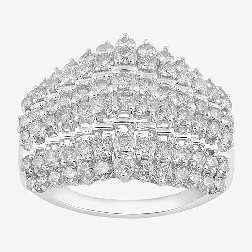 (I,I2) Womens 2 CT. T.W. Lab Grown White Diamond 10K Gold Cluster Cocktail Ring, 9, White