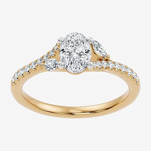 (F-G / Vs2 - Si1) Womens 1 CT. T.W. Lab Grown White Diamond 14K Gold Over Silver Oval Side Stone Engagement Ring, 9, Yellow