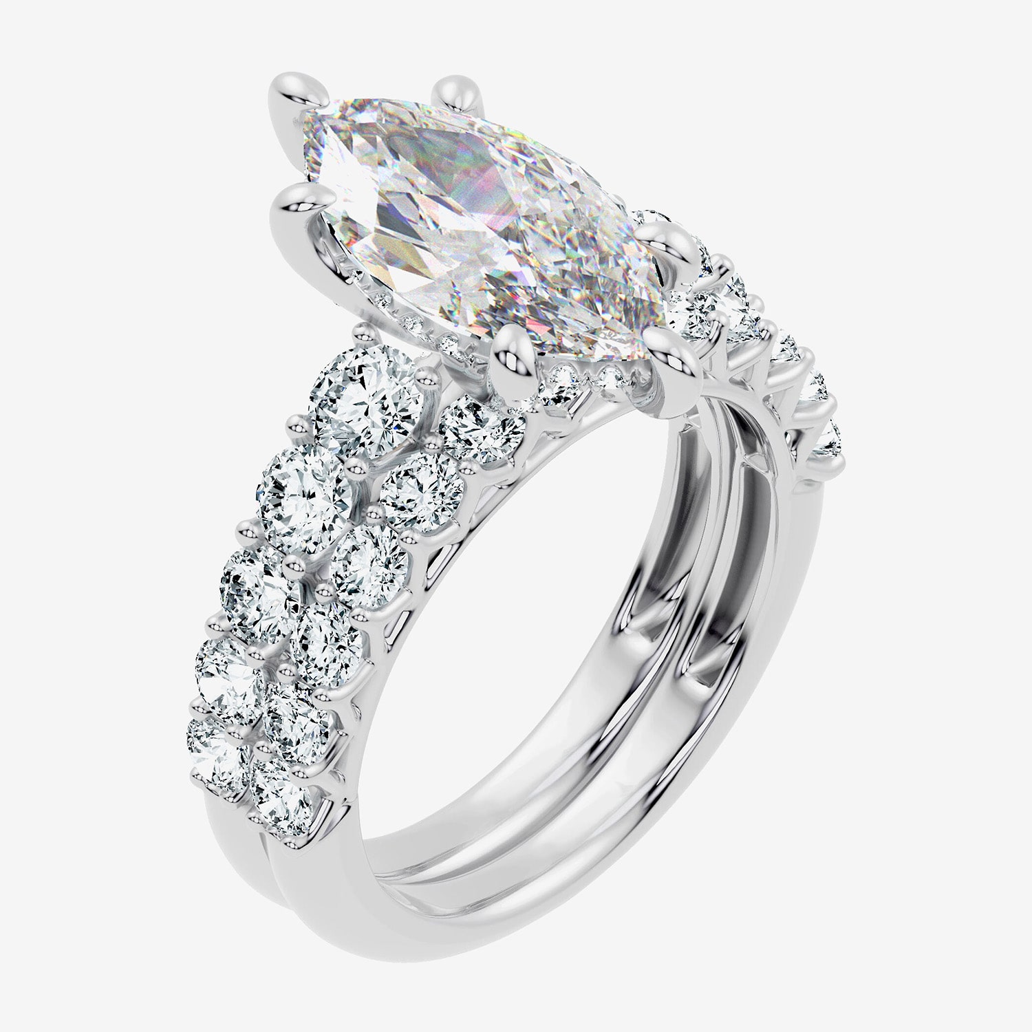 (F-G / Vs2 - Si1) Womens 5 CT. T.W. Lab Grown White Diamond 14K Gold Marquise Side Stone Bridal Set