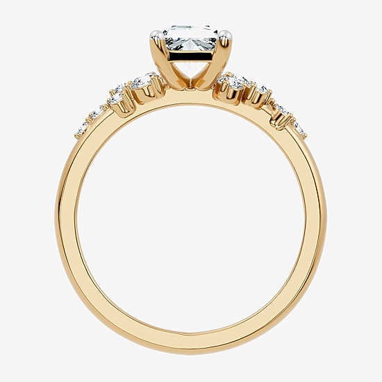 (F-G / Vs2 - Si1) Womens 1 CT. T.W. Lab Grown White Diamond 14K Gold Over Silver Rectangular Side Stone Engagement Ring