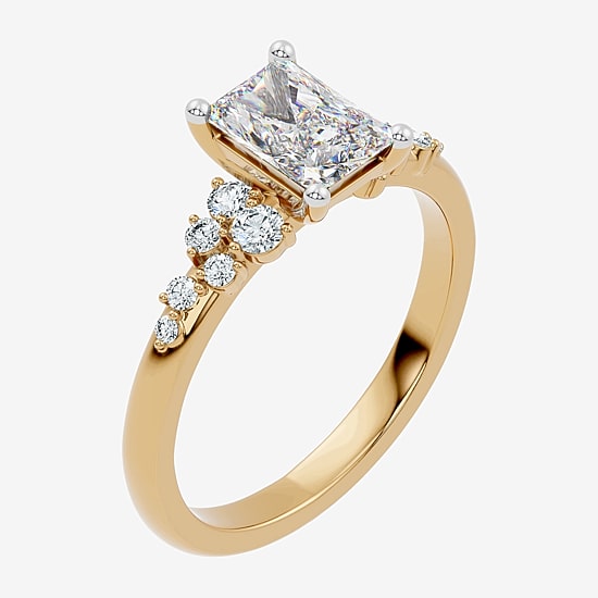 (F-G / Vs2 - Si1) Womens 1 CT. T.W. Lab Grown White Diamond 14K Gold Over Silver Rectangular Side Stone Engagement Ring