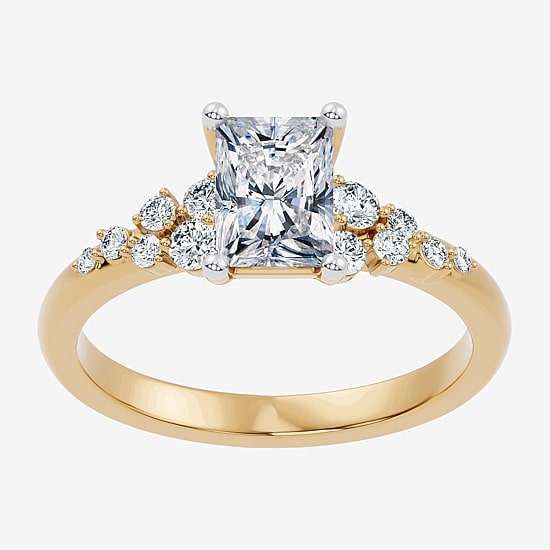(F-G / Vs2 - Si1) Womens 1 CT. T.W. Lab Grown White Diamond 14K Gold Over Silver Rectangular Side Stone Engagement Ring