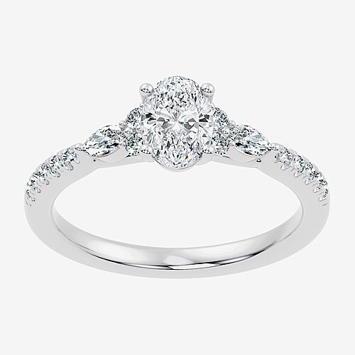 (F-G / Vs2 - Si1) Womens 1 CT. T.W. Lab Grown White Diamond Sterling Silver Oval Side Stone Engagement Ring, 9, White