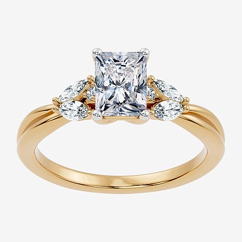 (F-G / Vs2 - Si1) Womens 1 CT. T.W. Lab Grown White Diamond 14K Gold Over Silver Rectangular Side Stone Engagement Ring, 9, Yellow