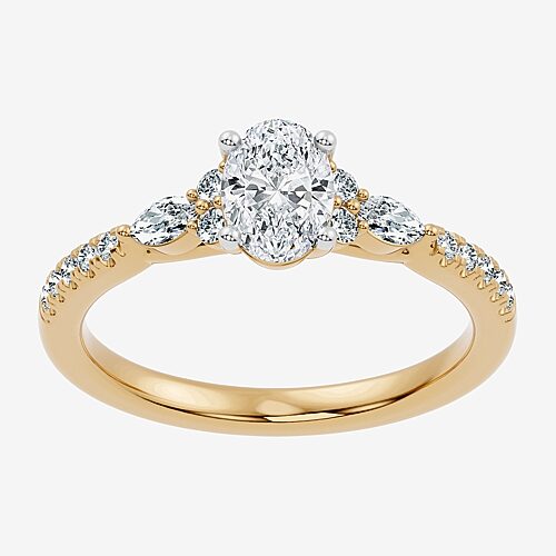 (F-G / Vs2 - Si1) Womens 1 CT. T.W. Lab Grown White Diamond Sterling Silver Oval Side Stone Engagement Ring, 9, Yellow