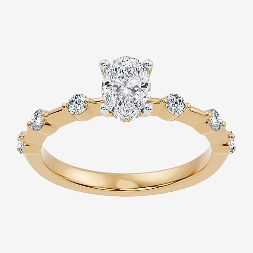 (F-G / Vs2 - Si1) Womens 1 CT. T.W. Lab Grown White Diamond 14K Gold Over Silver Oval Side Stone Engagement Ring, 9, Yellow