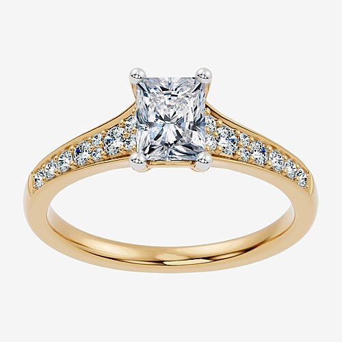 (F-G / Vs2 - Si1) Womens 1 CT. T.W. Lab Grown White Diamond 14K Gold Over Silver Rectangular Side Stone Engagement Ring, 9, Yellow